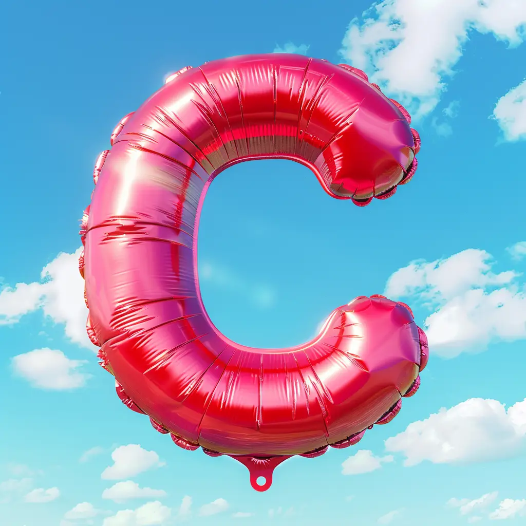 C letter red balloon cloud 3D sky