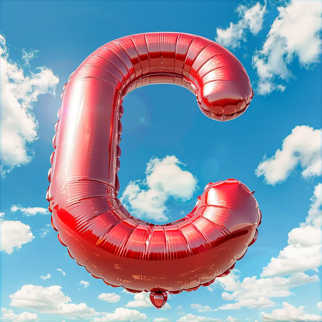 C letter red balloon cloud sky 3D