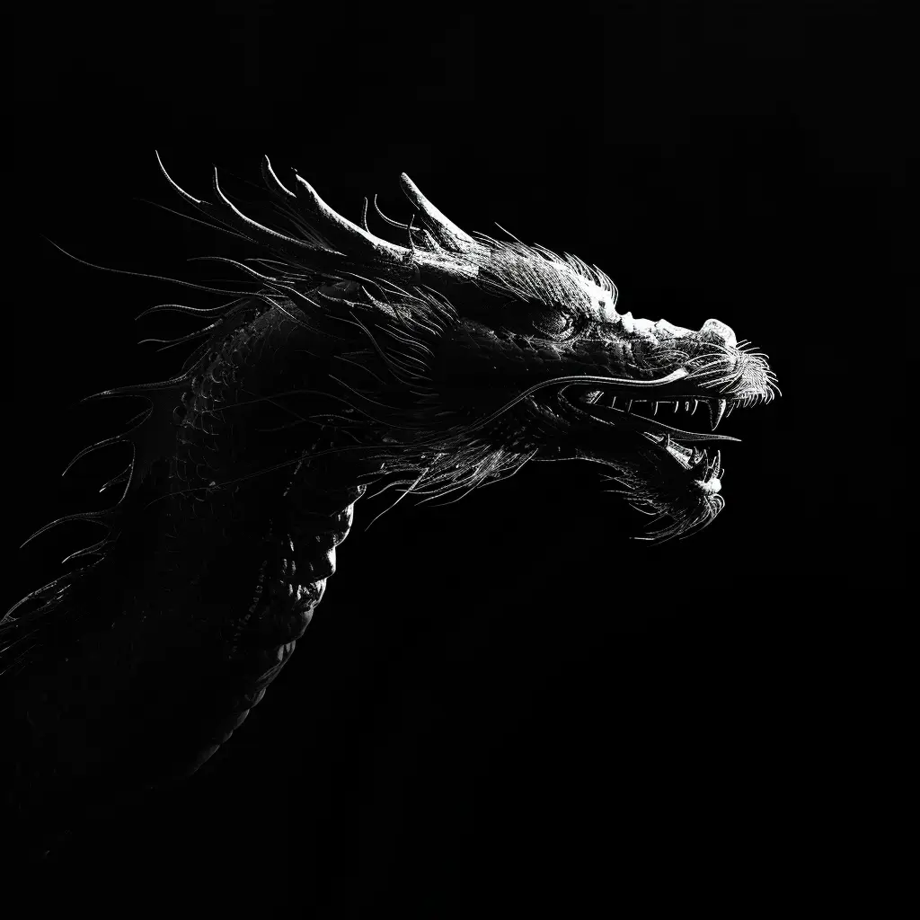 Chinese dragon black white light face head mysterious silhouette photography