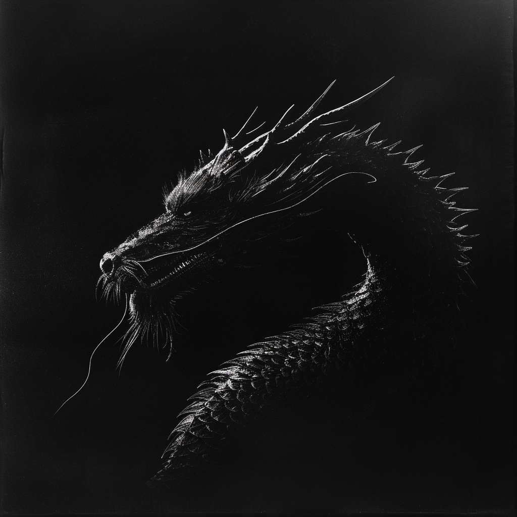 Chinese dragon black white light face head silhouette mysterious photography