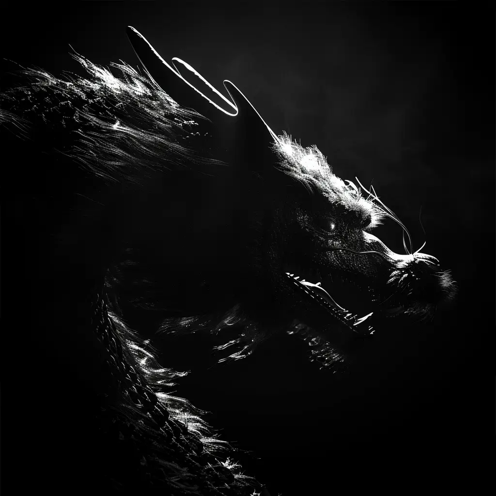 Chinese dragon black white light head face mysterious silhouette photography