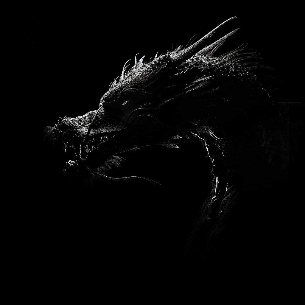 Chinese dragon black white light head face silhouette mysterious photography