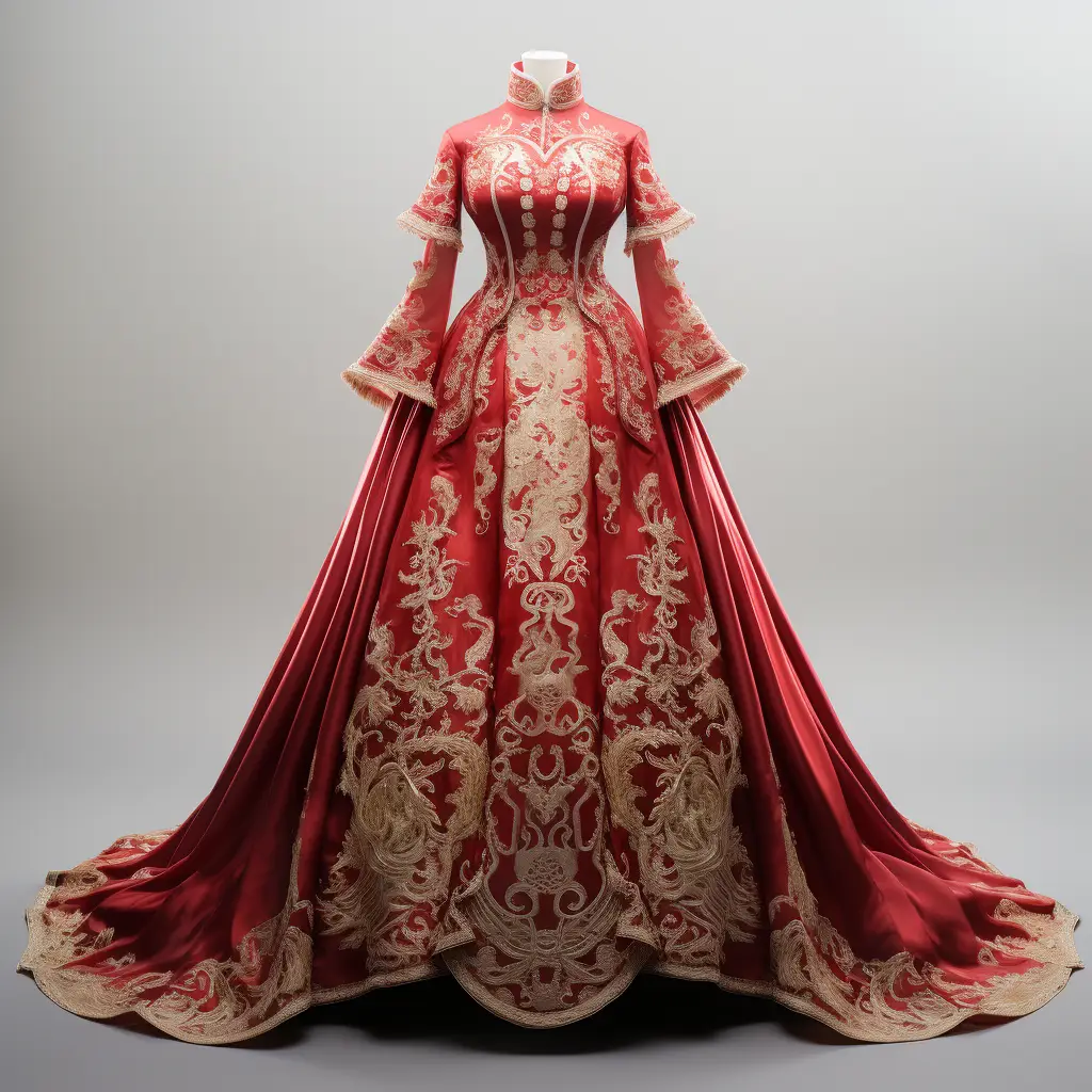 Chinese dress red wedding noble regal costume designing gold