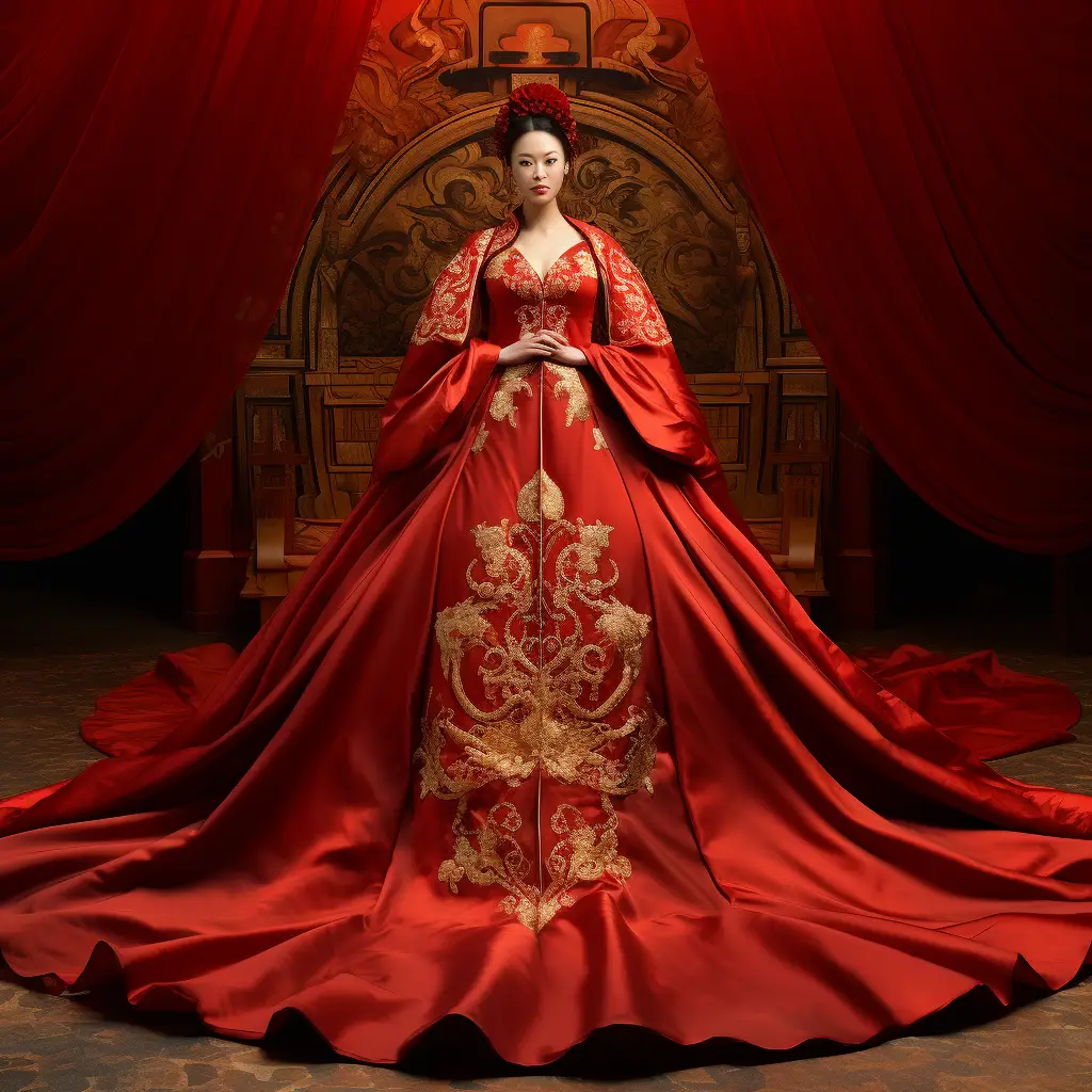 Chinese dress red wedding regal noble costume designing gold