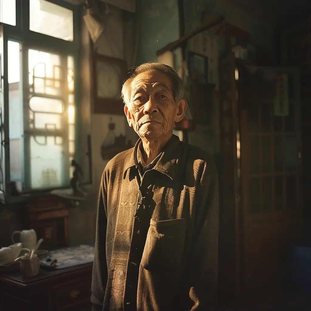 Chinese man light sunshine room photography portrait