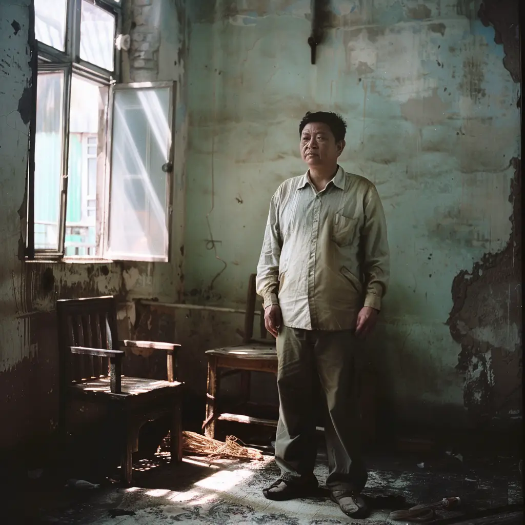 Chinese man light sunshine room portrait photography