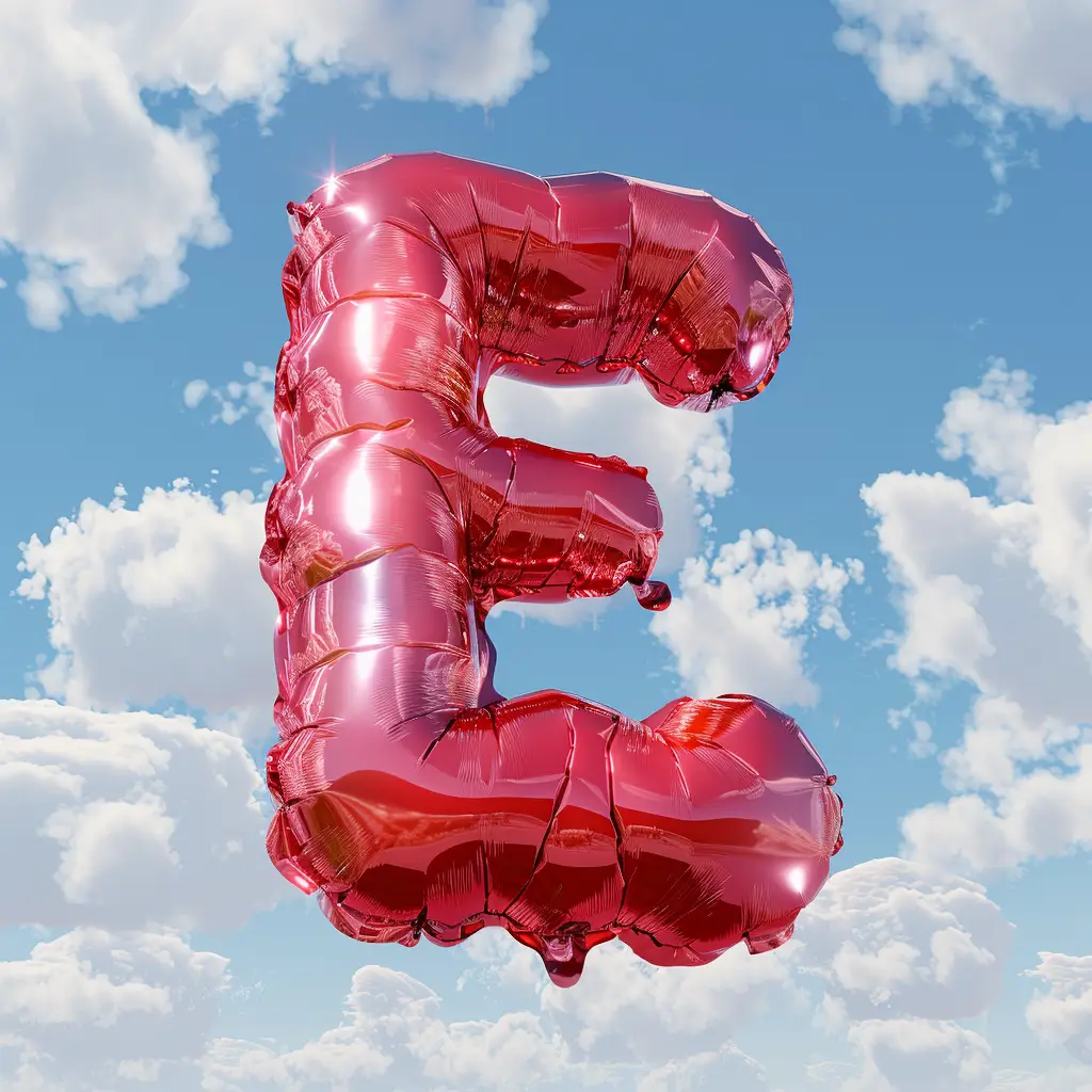 E letter red balloon 3D cloud sky
