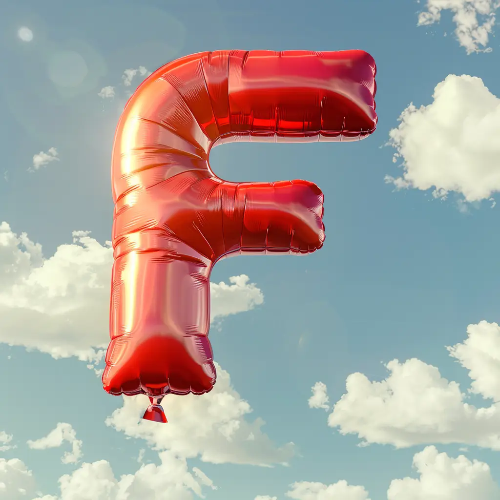 F letter red balloon 3D cloud sky