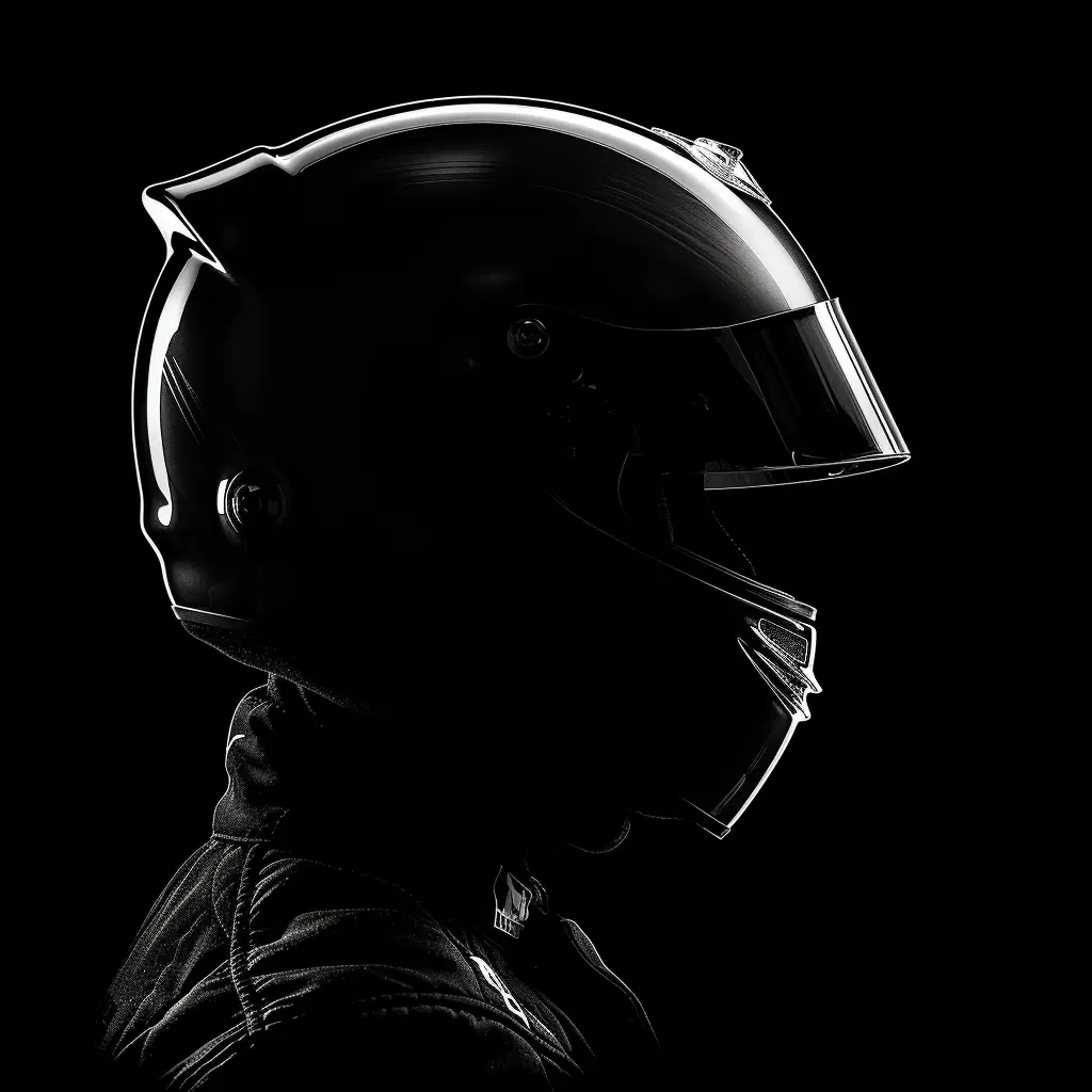 F1 driver race racing helmet black white light head face silhouette mysterious photography