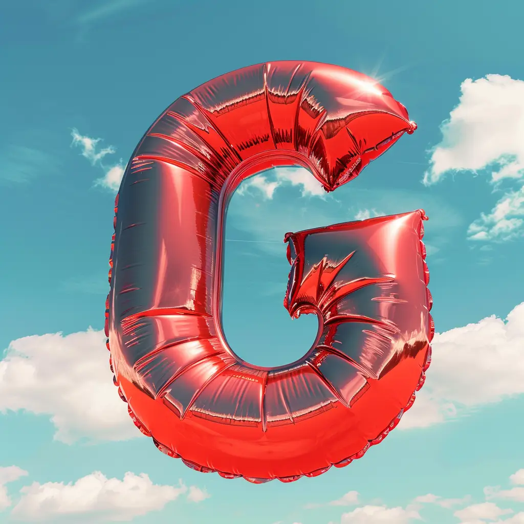 G letter red balloon cloud sky 3D