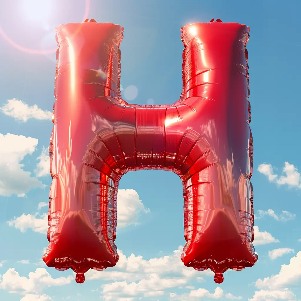 H letter red balloon cloud sky 3D