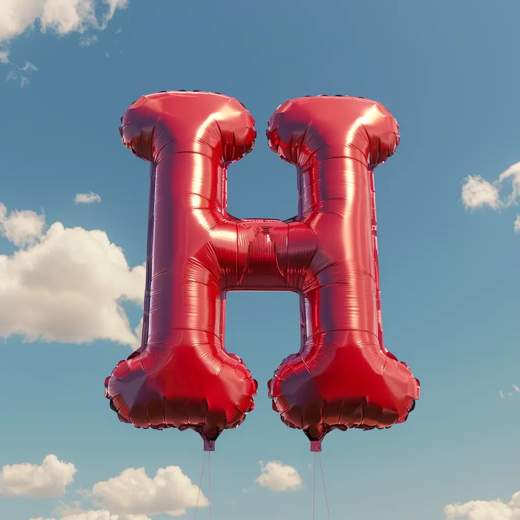 H letter red balloon sky cloud 3D