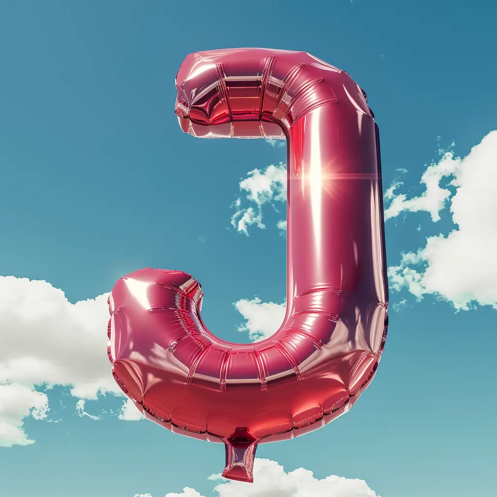 J letter red balloon cloud sky 3D