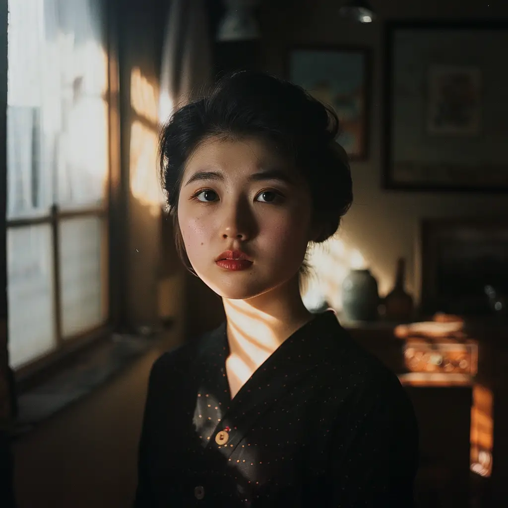 Japanese geisha lady woman light sunshine room photography portrait