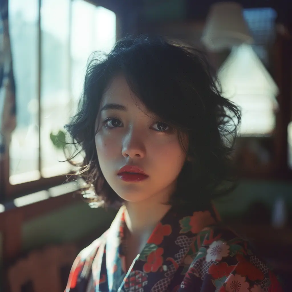 Japanese geisha lady woman light sunshine room portrait photography