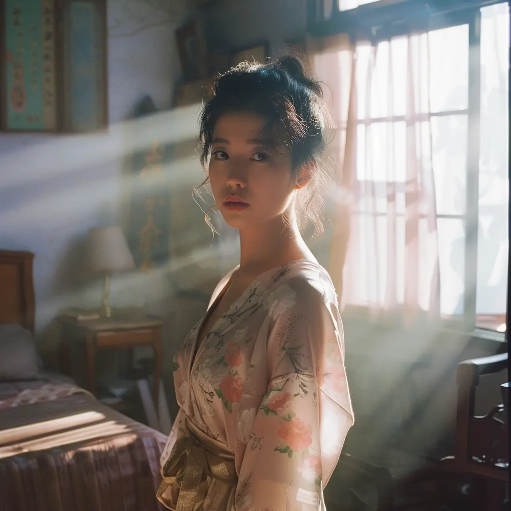 Japanese geisha woman lady light sunshine room portrait photography