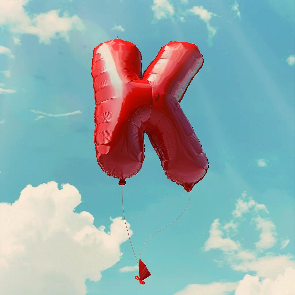 K letter red balloon cloud 3D sky