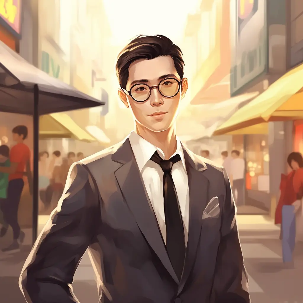 Korean elite gentleman man cartoon illustration painting portrait face