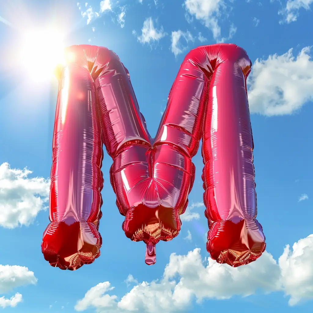 M letter red balloon cloud 3D sky