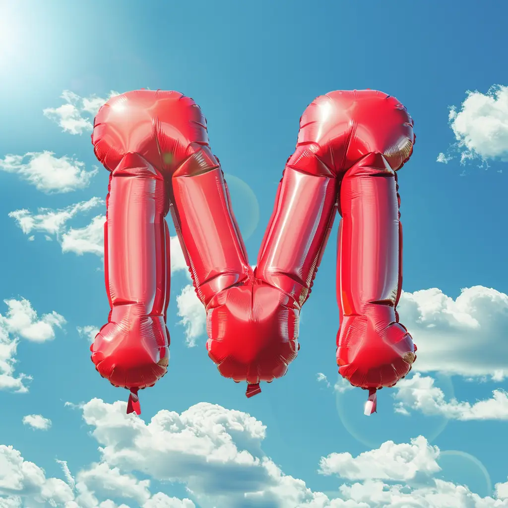 M letter red balloon cloud sky 3D
