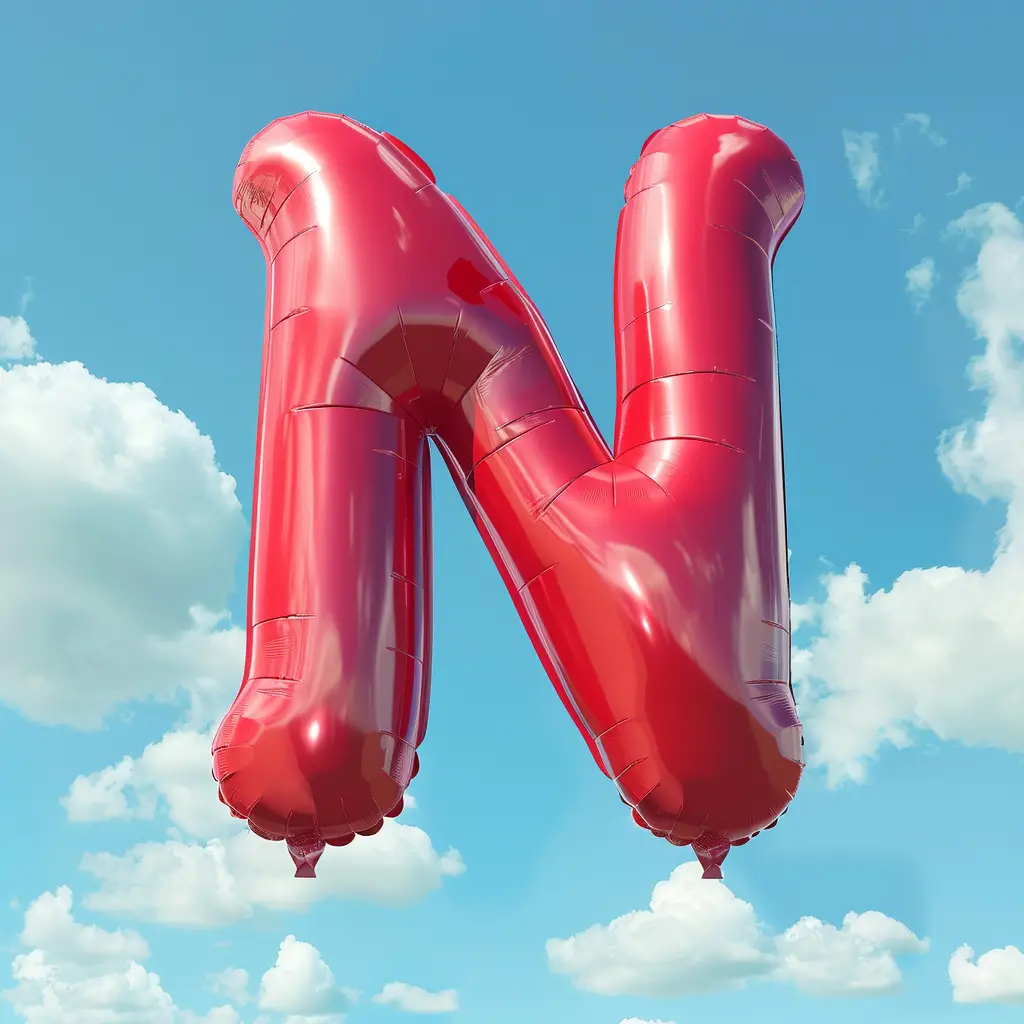 N letter red balloon cloud 3D sky