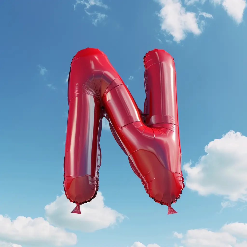 N letter red balloon cloud sky 3D