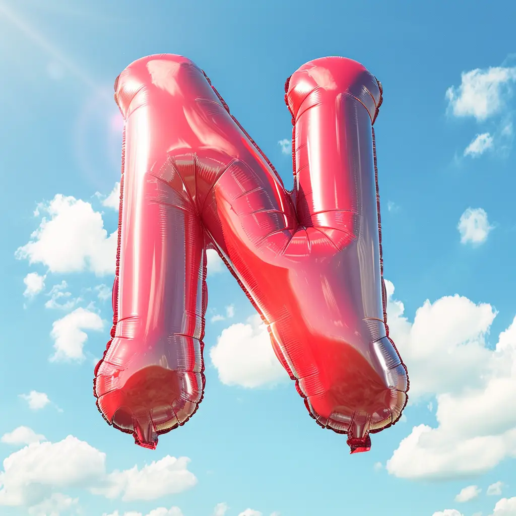 N letter red balloon sky cloud 3D