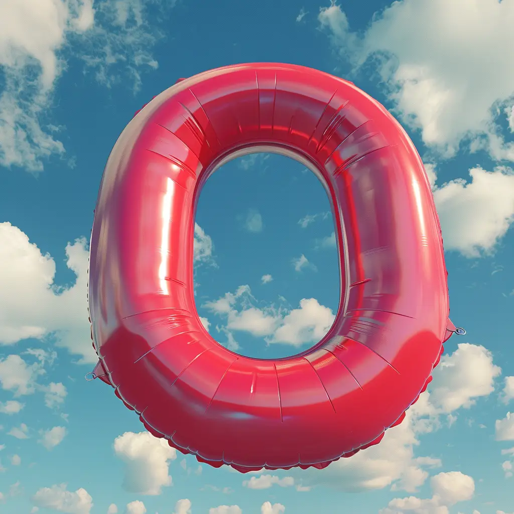 O letter red balloon 3D cloud sky