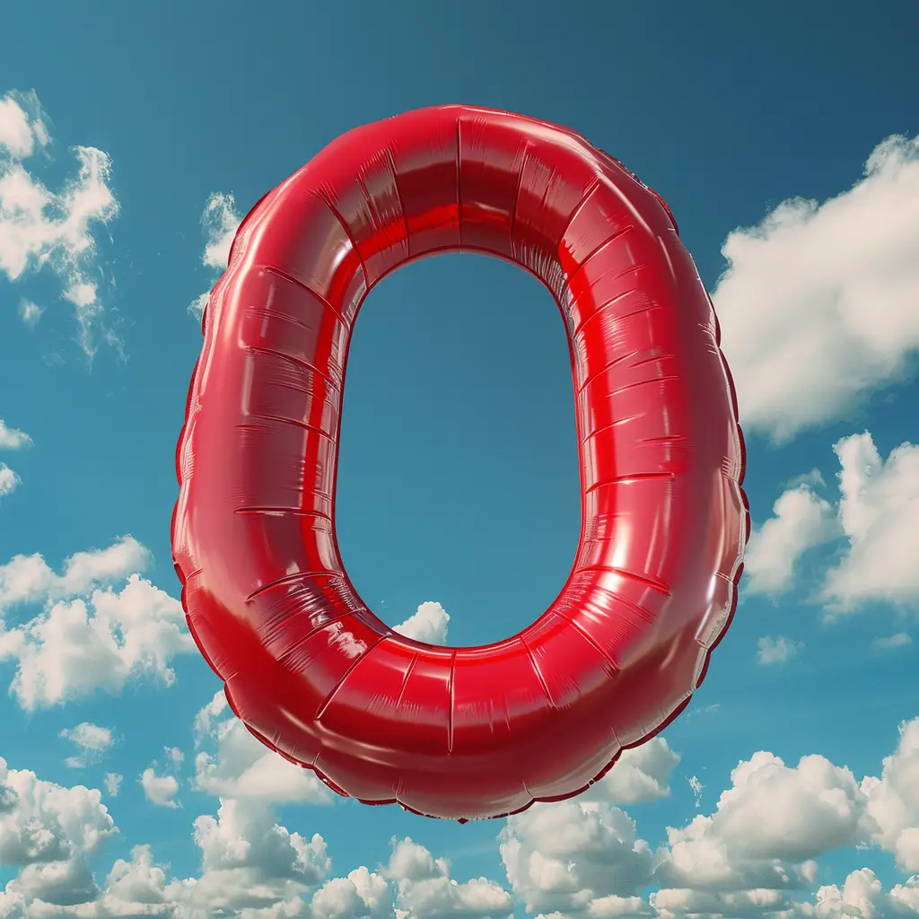 O letter red balloon cloud sky 3D