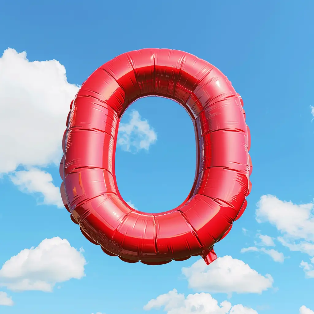 O letter red balloon sky cloud 3D