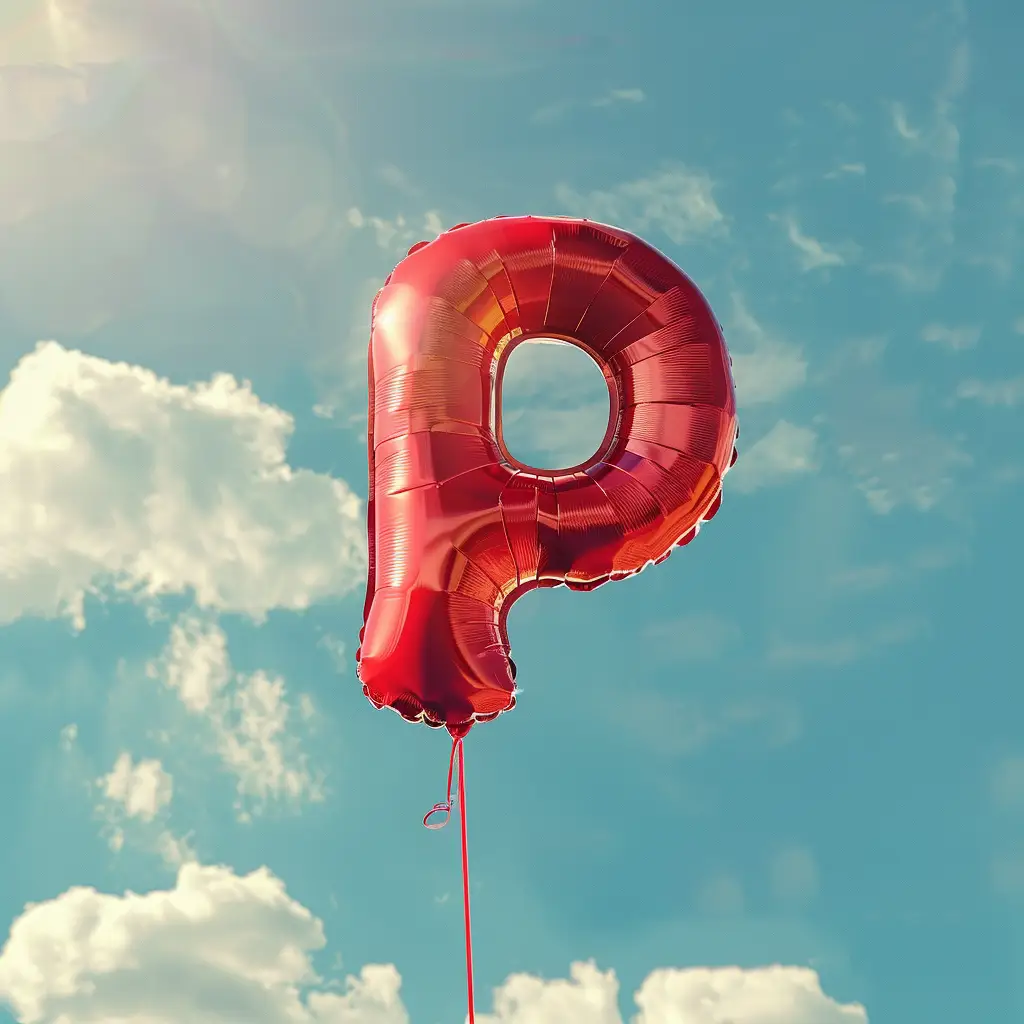 P letter red balloon 3D cloud sky