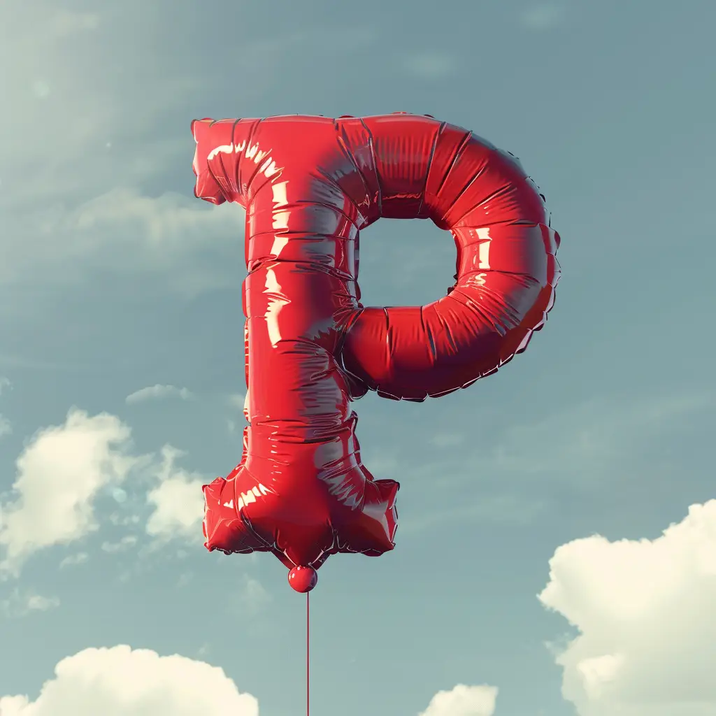 P letter red balloon cloud sky 3D