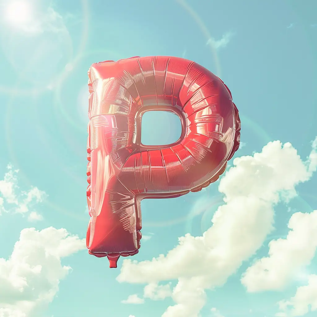 P letter red balloon sky cloud 3D