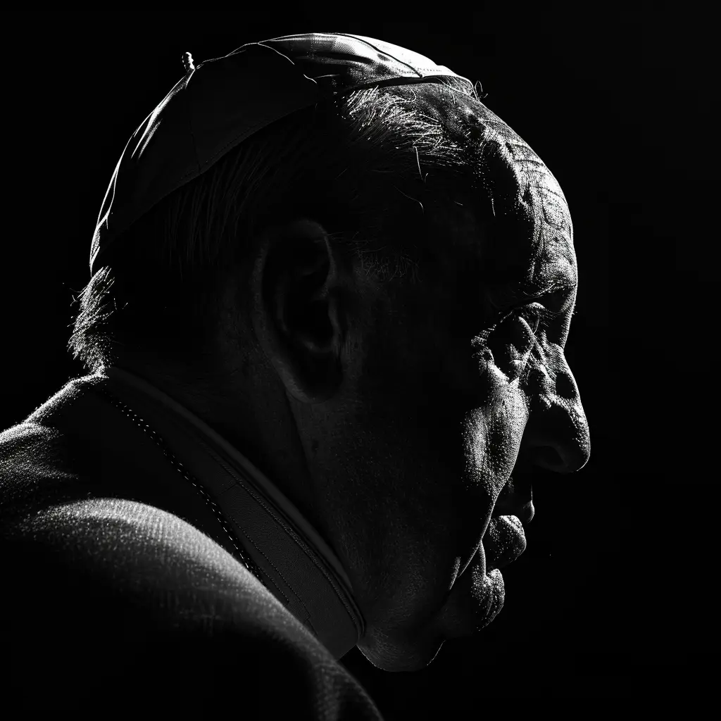 Pope black white light face head mysterious silhouette photography