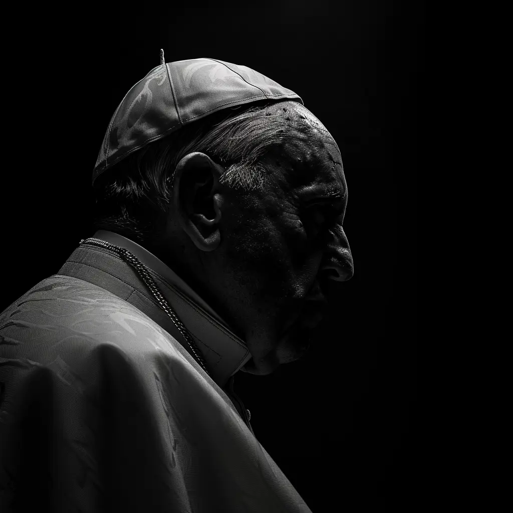 Pope black white light face head silhouette mysterious photography