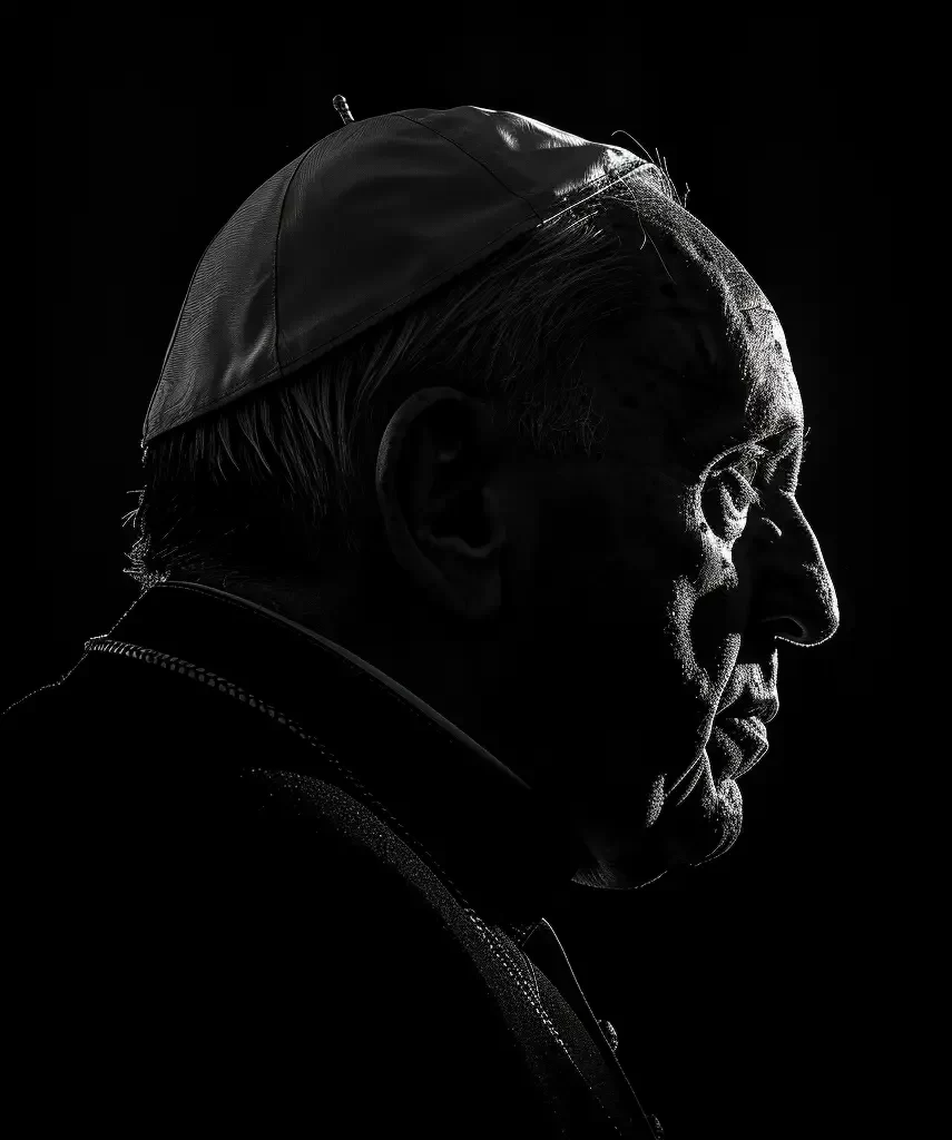 Pope black white light head face silhouette mysterious photography