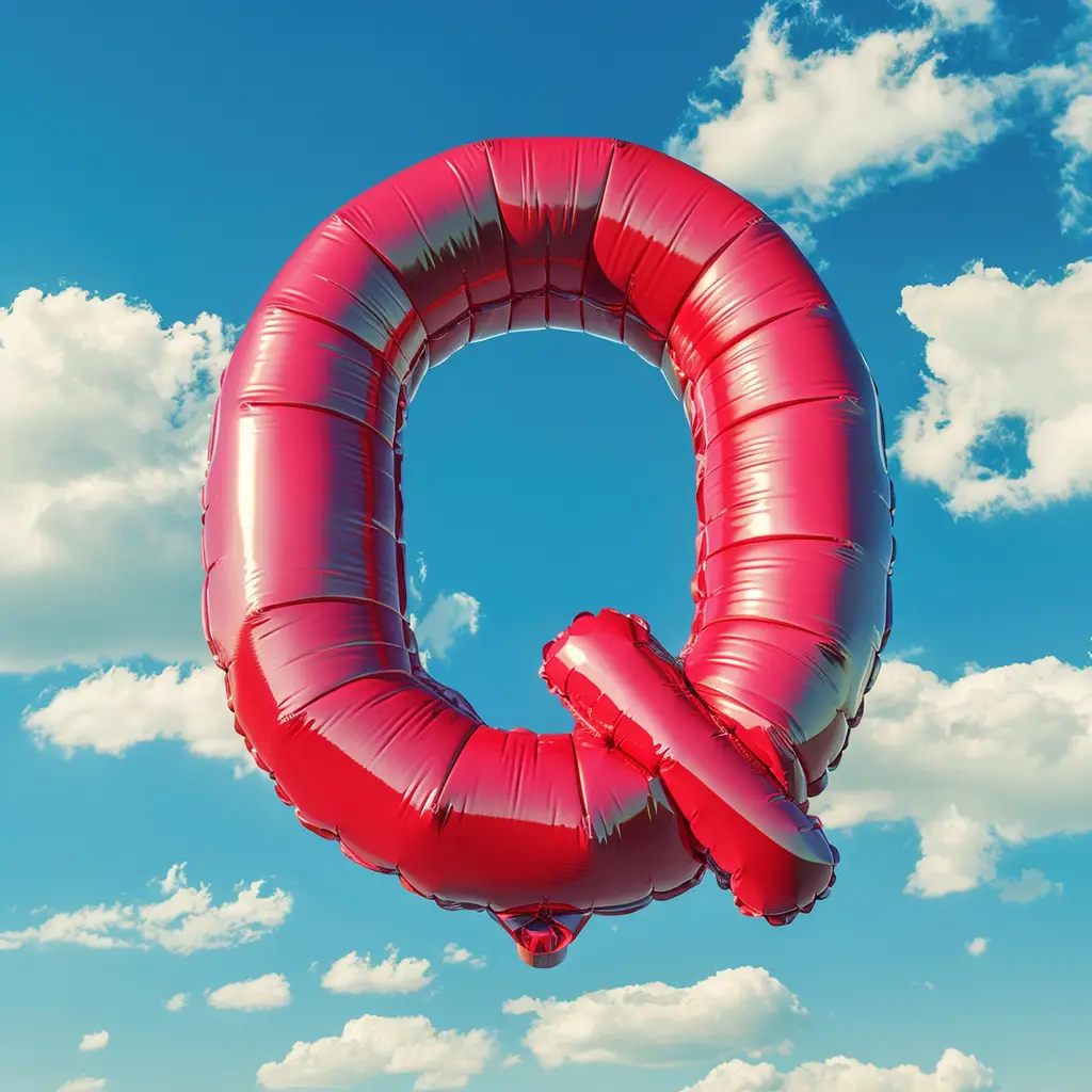 Q letter red balloon 3D cloud sky