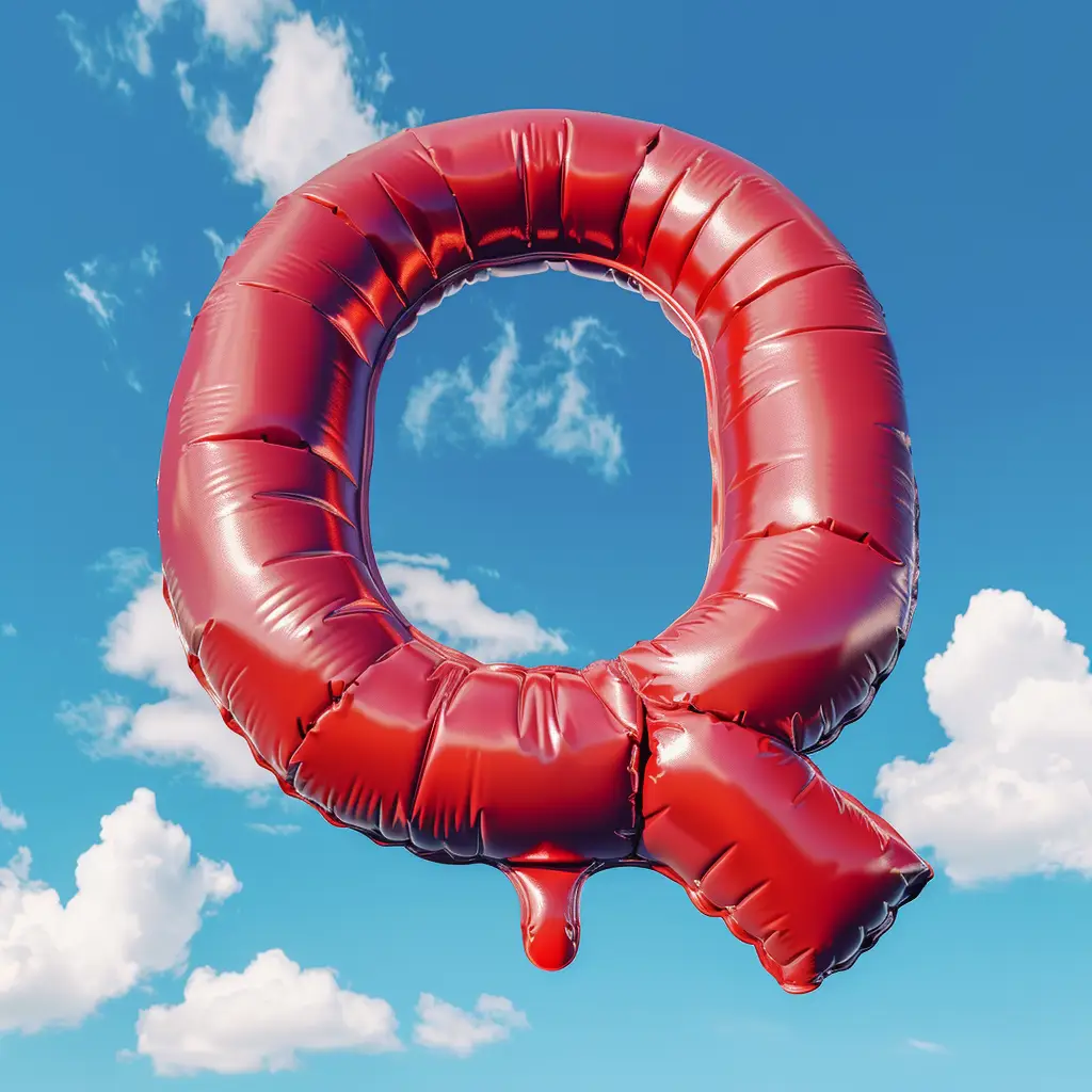Q letter red balloon cloud sky 3D