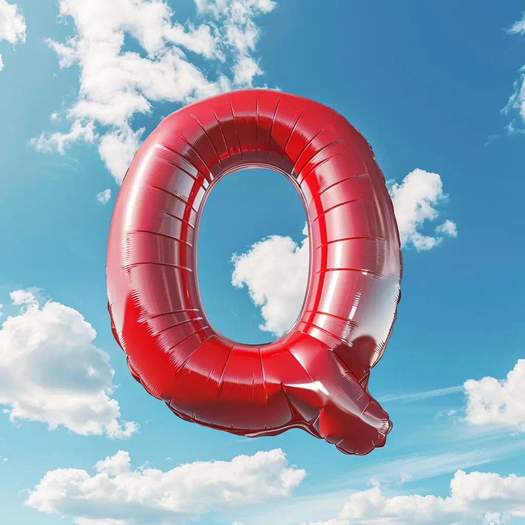 Q letter red balloon sky cloud 3D