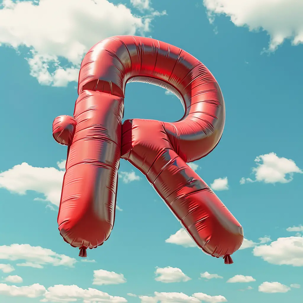 R letter red balloon 3D cloud sky
