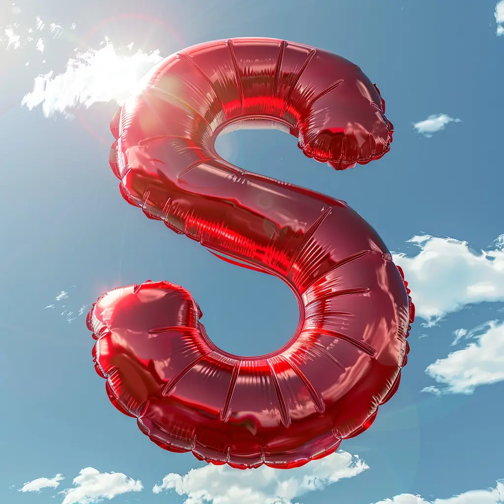 S letter red balloon 3D cloud sky
