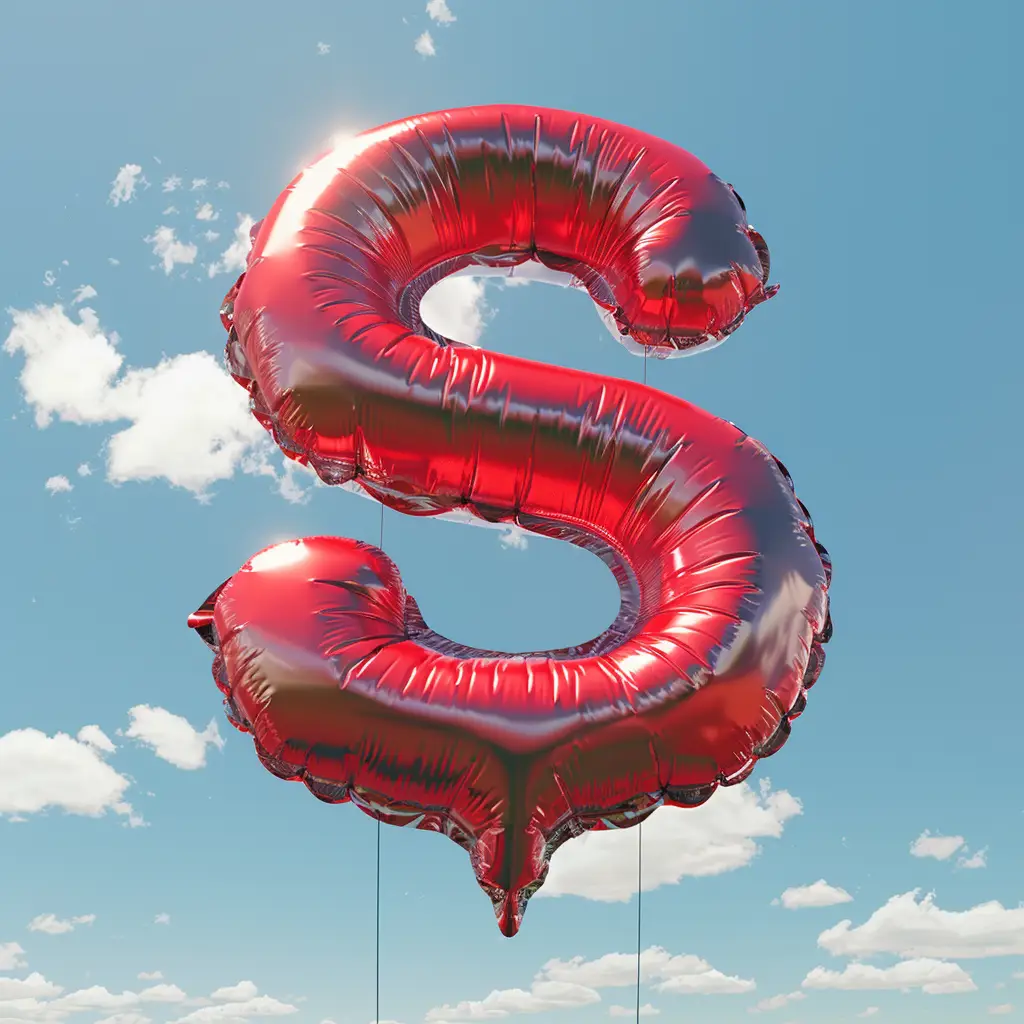 S letter red balloon sky cloud 3D