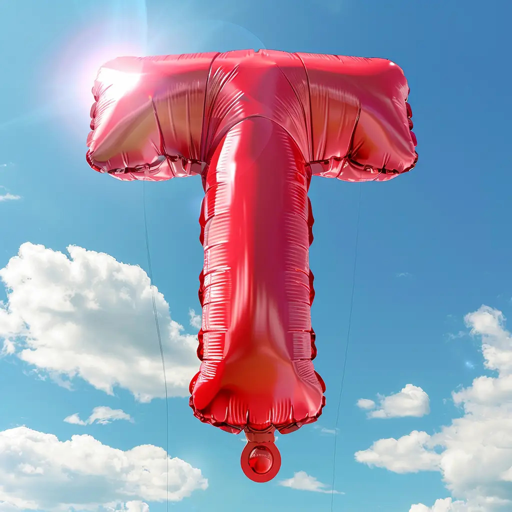 T letter red balloon cloud 3D sky