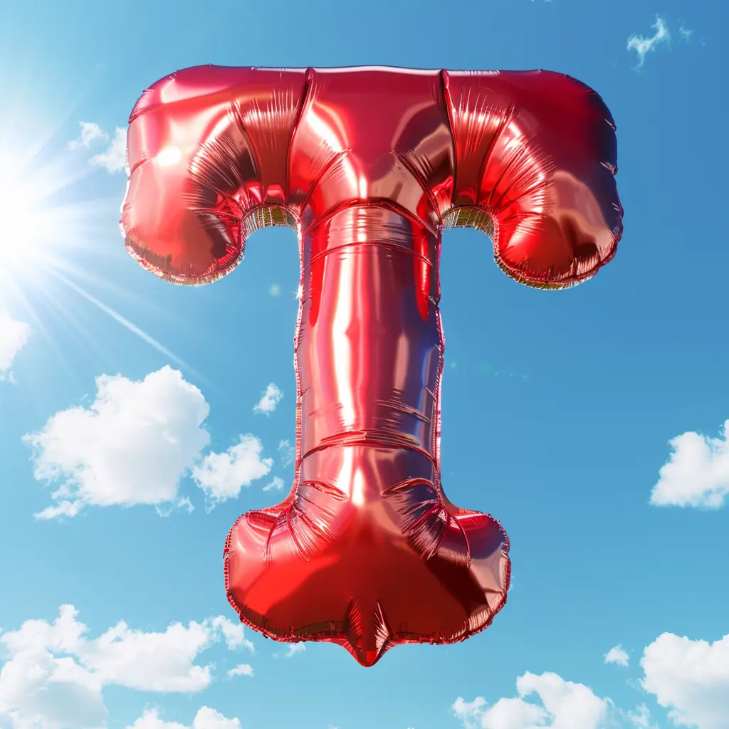 T letter red balloon sky cloud 3D