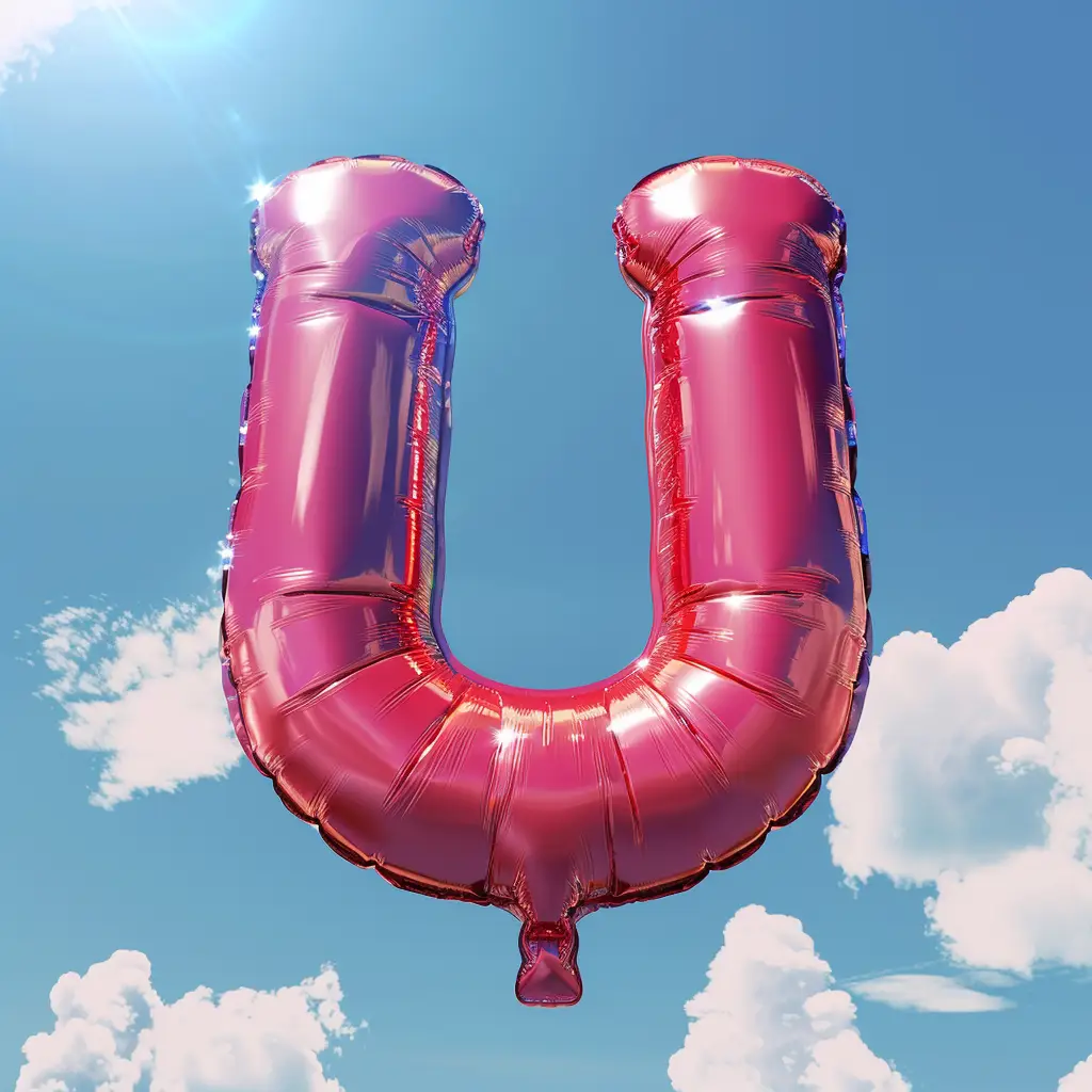 U letter red balloon cloud 3D sky