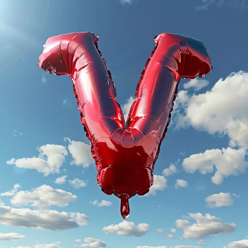 V letter red balloon 3D cloud sky