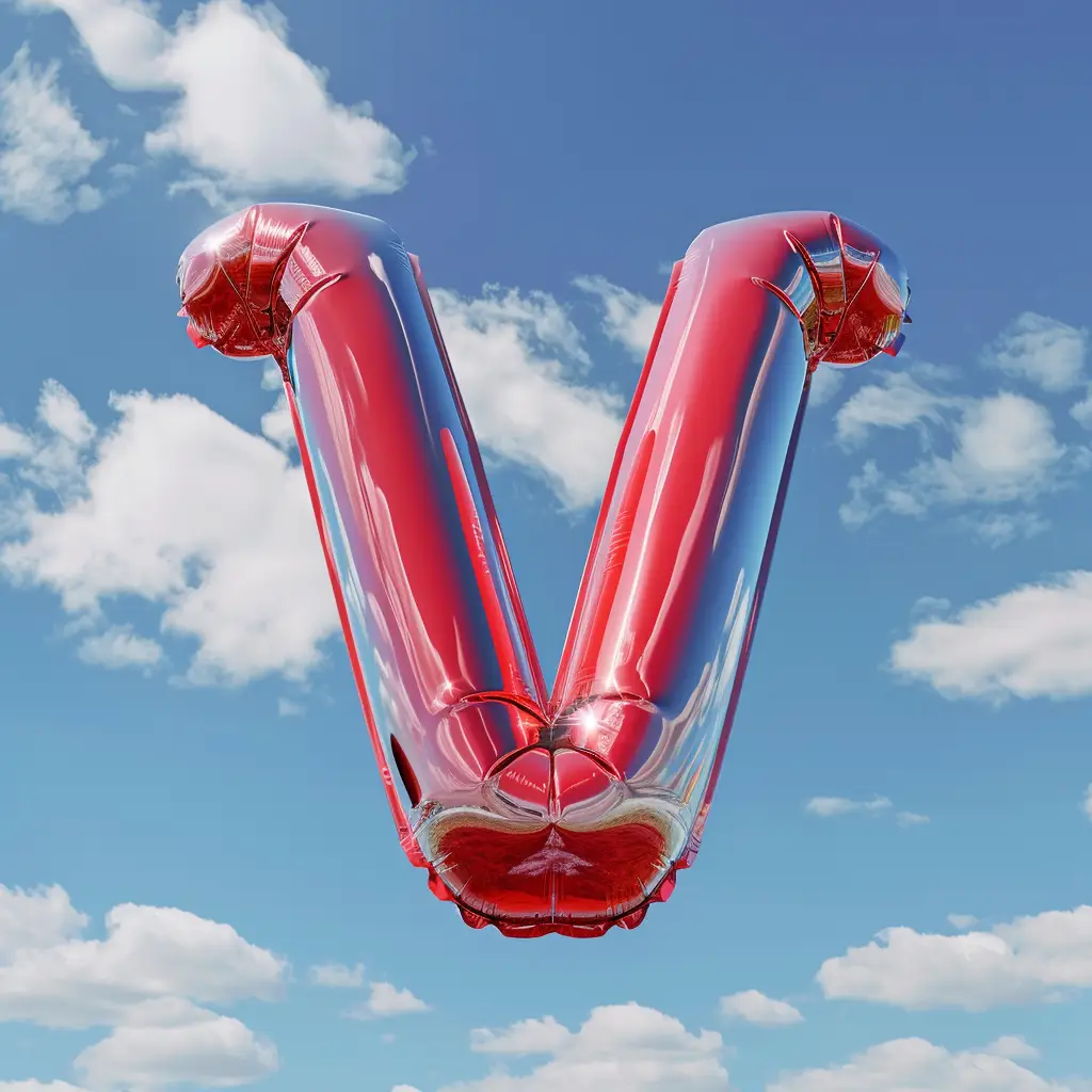 V letter red balloon cloud 3D sky