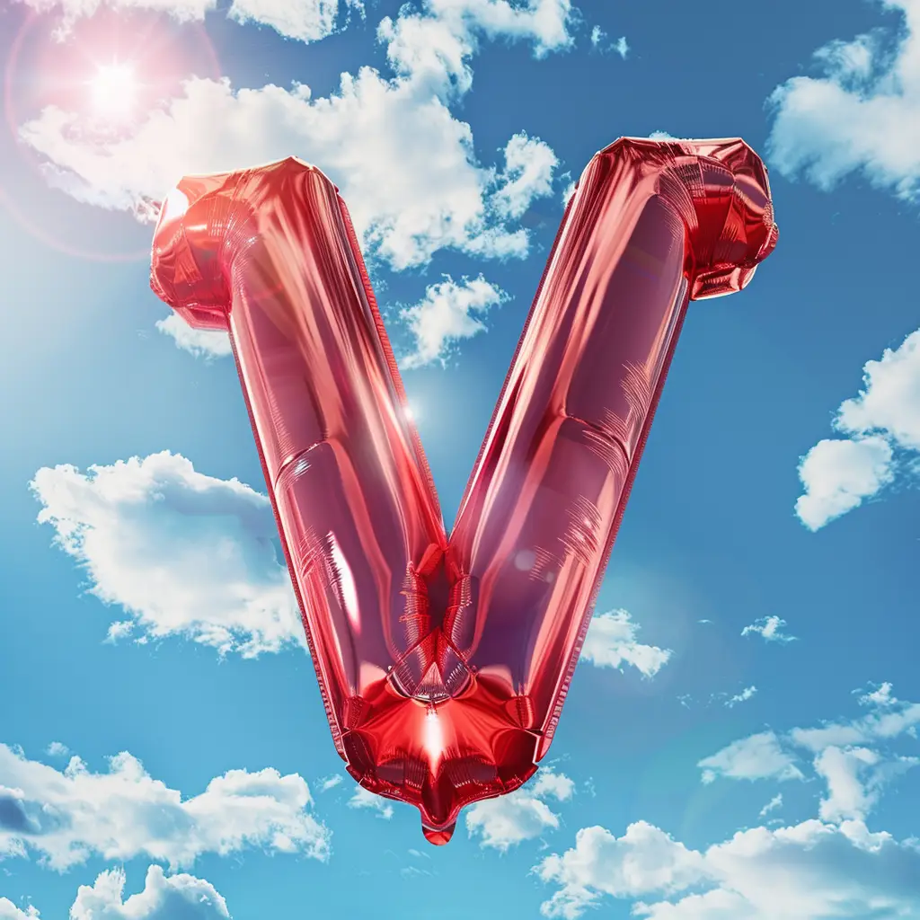 V letter red balloon cloud sky 3D