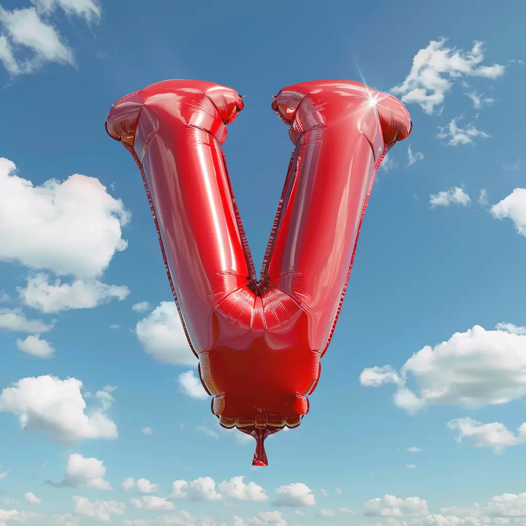 V letter red balloon sky cloud 3D