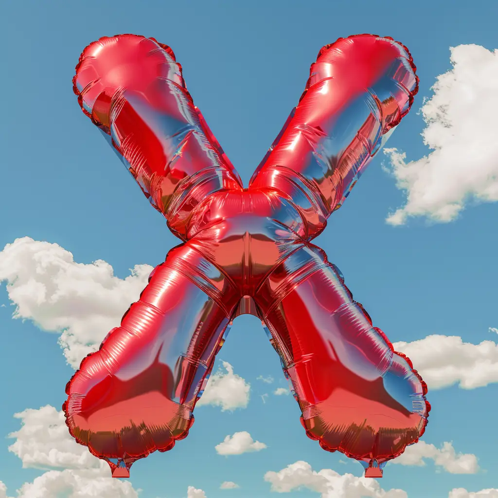 X letter red balloon cloud 3D sky